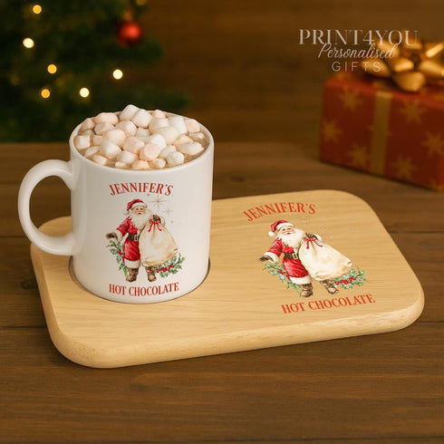 Personalised Santa Hot Chocolate Mug Snack Board Set - Custom Name Christmas Gift